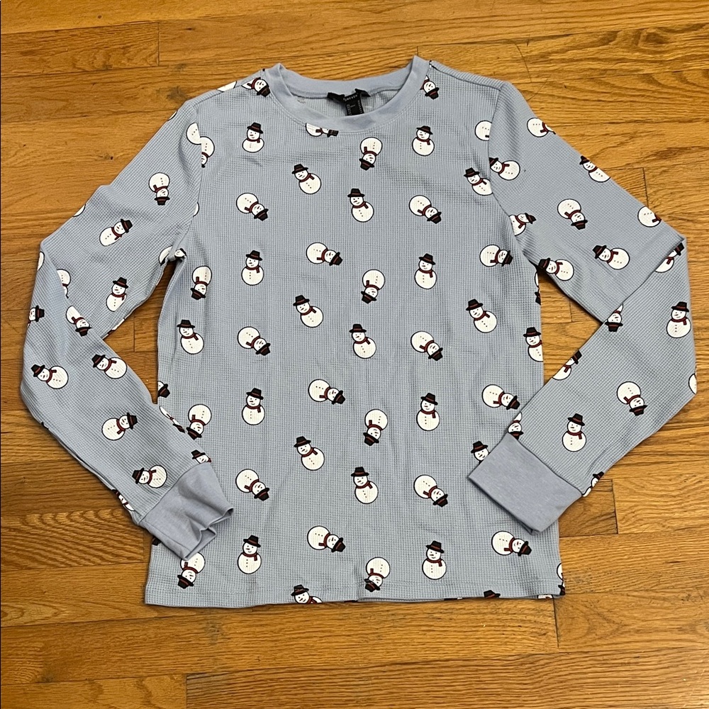 Forever 21 Blue Snowman Long Sleeve Tee